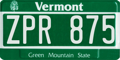 VT license plate ZPR875