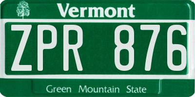 VT license plate ZPR876