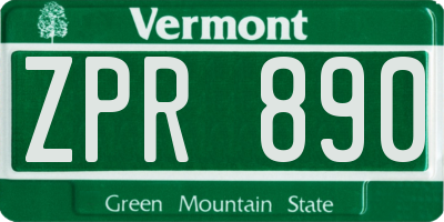 VT license plate ZPR890