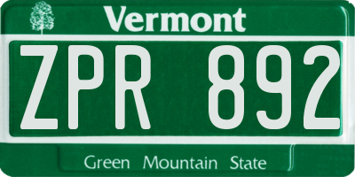 VT license plate ZPR892