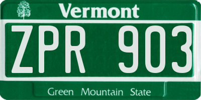 VT license plate ZPR903