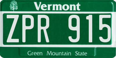 VT license plate ZPR915