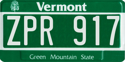 VT license plate ZPR917