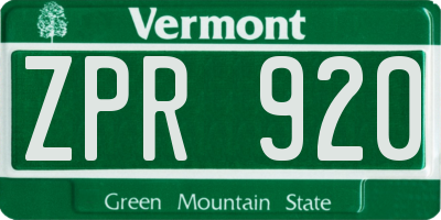 VT license plate ZPR920
