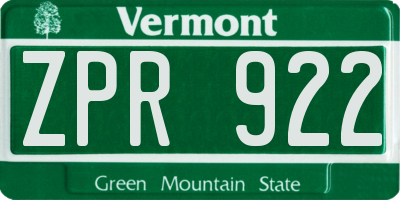 VT license plate ZPR922