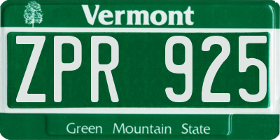 VT license plate ZPR925