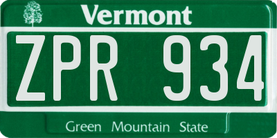 VT license plate ZPR934