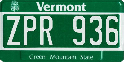 VT license plate ZPR936