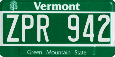 VT license plate ZPR942
