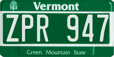 VT license plate ZPR947