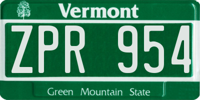 VT license plate ZPR954