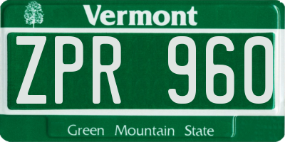 VT license plate ZPR960