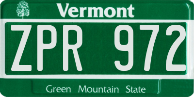 VT license plate ZPR972