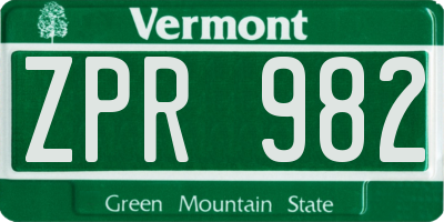 VT license plate ZPR982