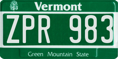 VT license plate ZPR983
