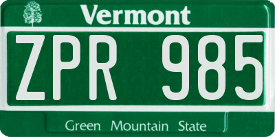 VT license plate ZPR985