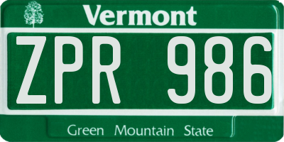VT license plate ZPR986
