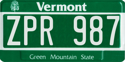 VT license plate ZPR987