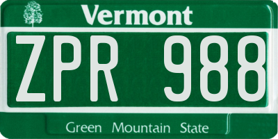 VT license plate ZPR988