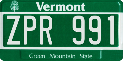 VT license plate ZPR991
