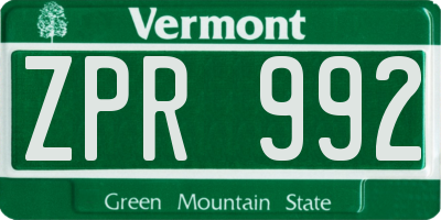 VT license plate ZPR992