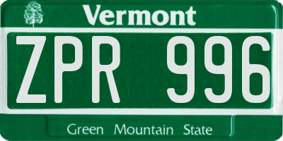 VT license plate ZPR996