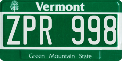 VT license plate ZPR998