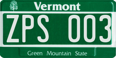 VT license plate ZPS003
