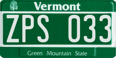 VT license plate ZPS033