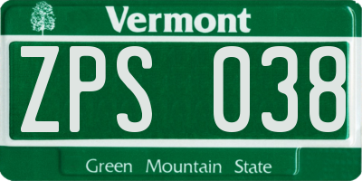 VT license plate ZPS038