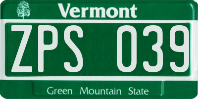 VT license plate ZPS039