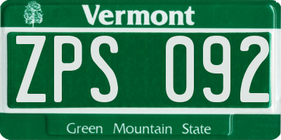 VT license plate ZPS092