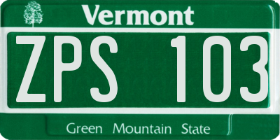 VT license plate ZPS103