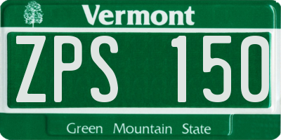 VT license plate ZPS150