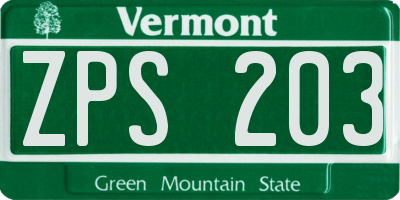 VT license plate ZPS203