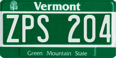 VT license plate ZPS204