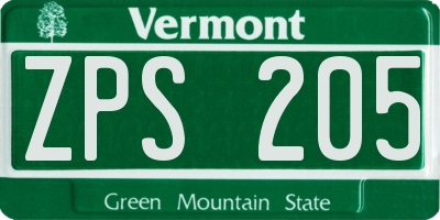 VT license plate ZPS205