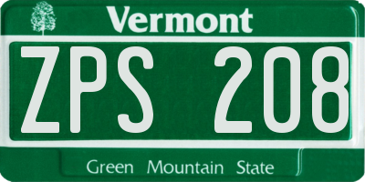 VT license plate ZPS208