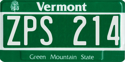 VT license plate ZPS214