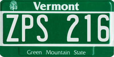 VT license plate ZPS216