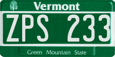 VT license plate ZPS233