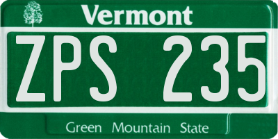 VT license plate ZPS235