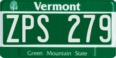 VT license plate ZPS279