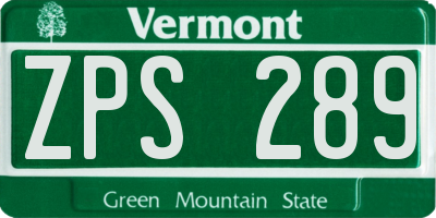 VT license plate ZPS289