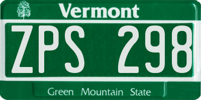 VT license plate ZPS298