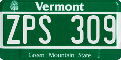 VT license plate ZPS309