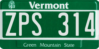 VT license plate ZPS314