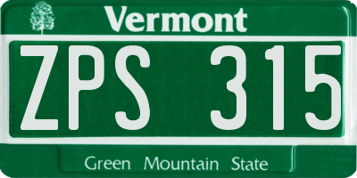 VT license plate ZPS315
