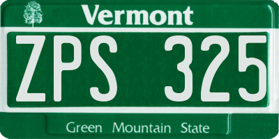 VT license plate ZPS325