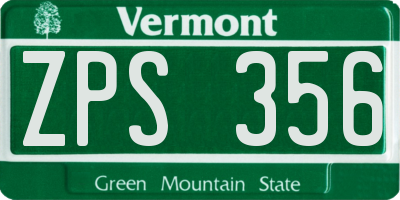 VT license plate ZPS356
